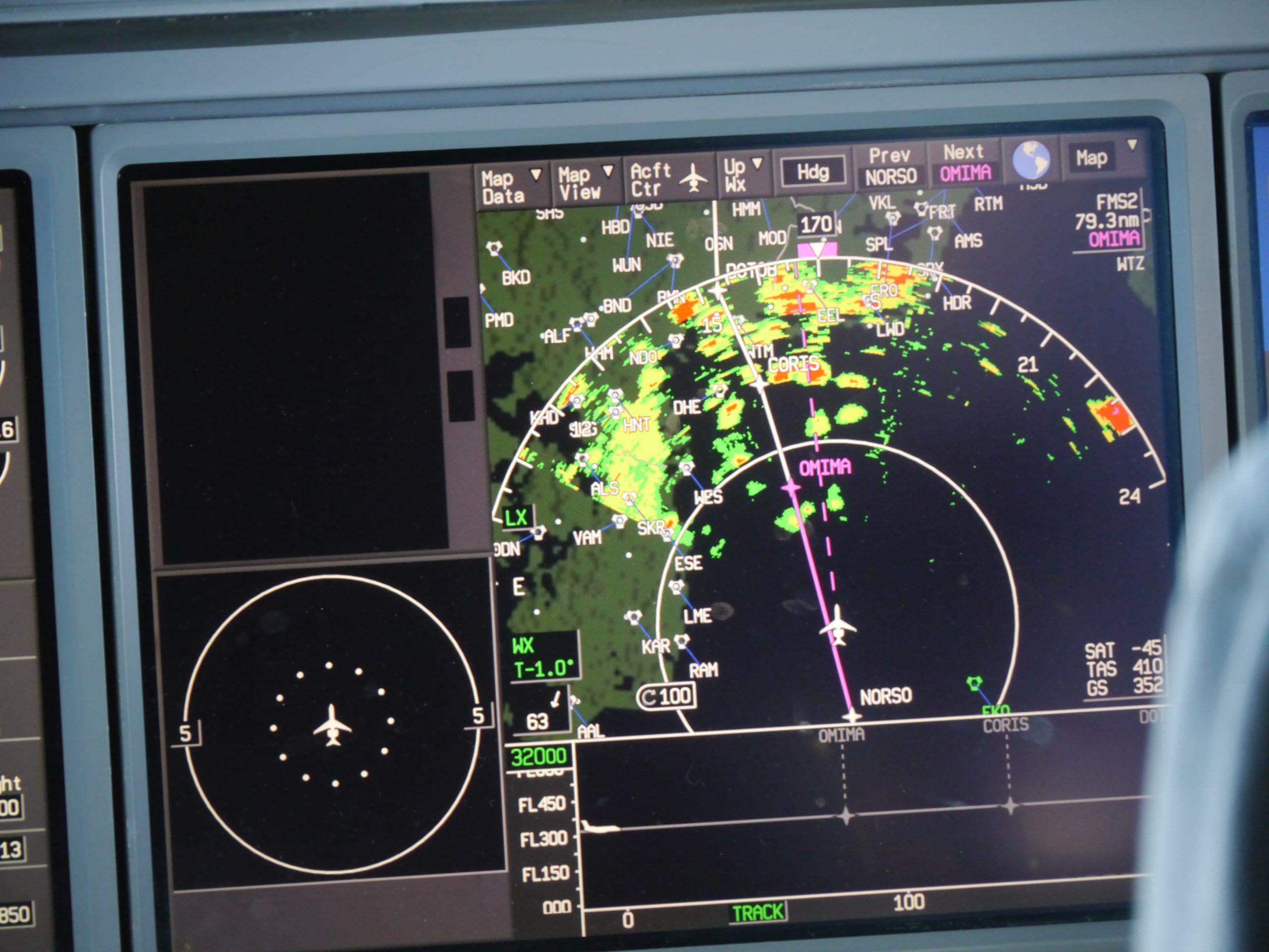 Convective cells seen from the onboard weather radar